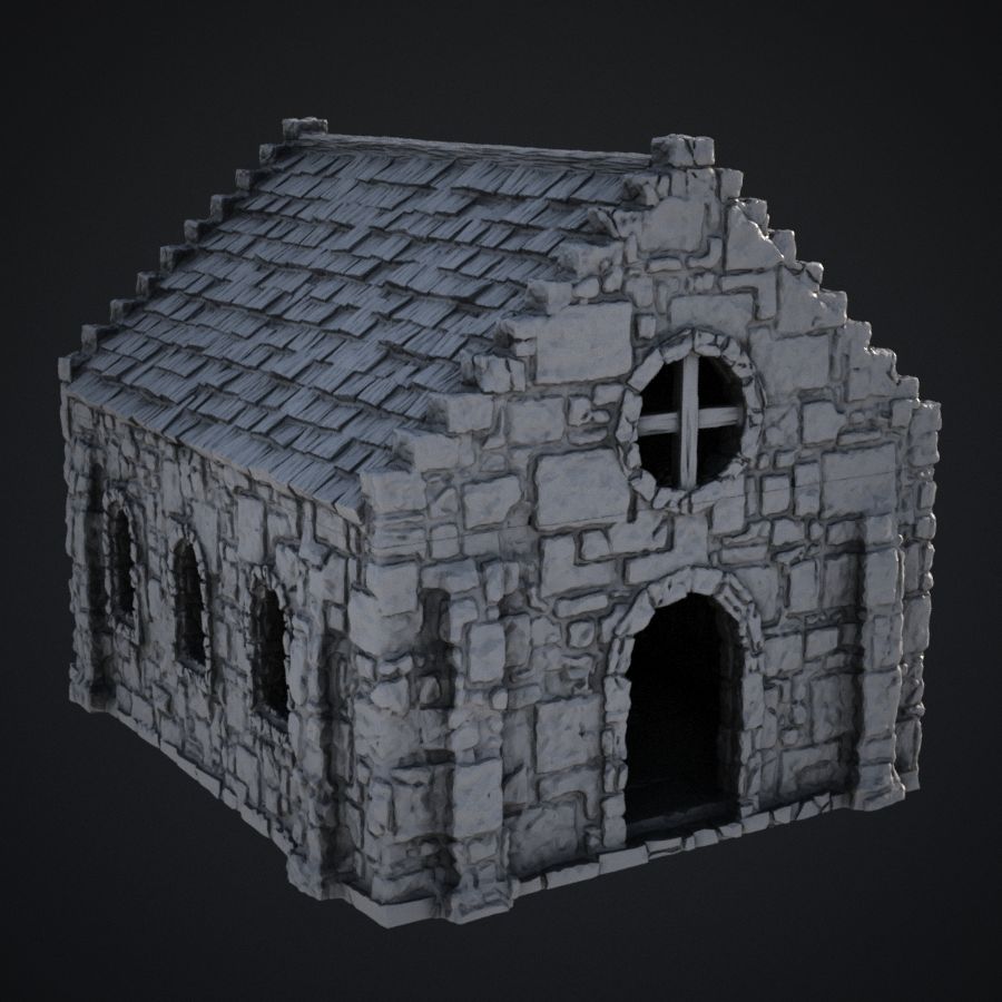 stone dnd monster terrain medieval fantasy gothic scenery warhammer rpg architecture building church cathedral religion plague tabletop chapel wargame mordheim tainted cgf crippled foundry stl mesh dnd 3dprint mini miniature