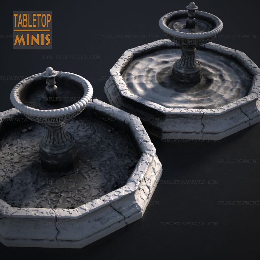  prop stone water old terrain scenery ruins decoration fountains town stl mesh dnd 3dprint mini miniature
