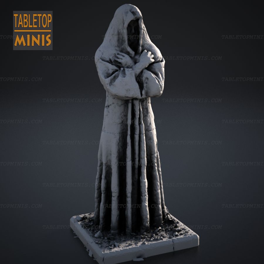  stone rock hooded statue figure crossed arms stl mesh dnd 3dprint mini miniature