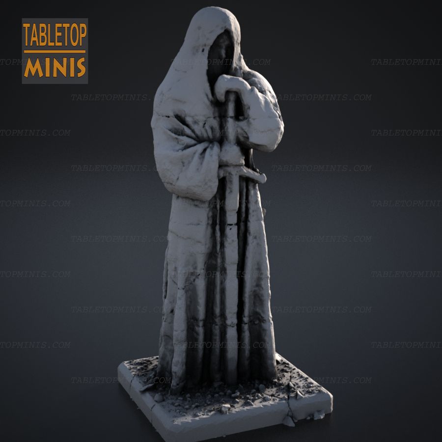  stone rock hood hooded statue sword figure stl mesh dnd 3dprint mini miniature