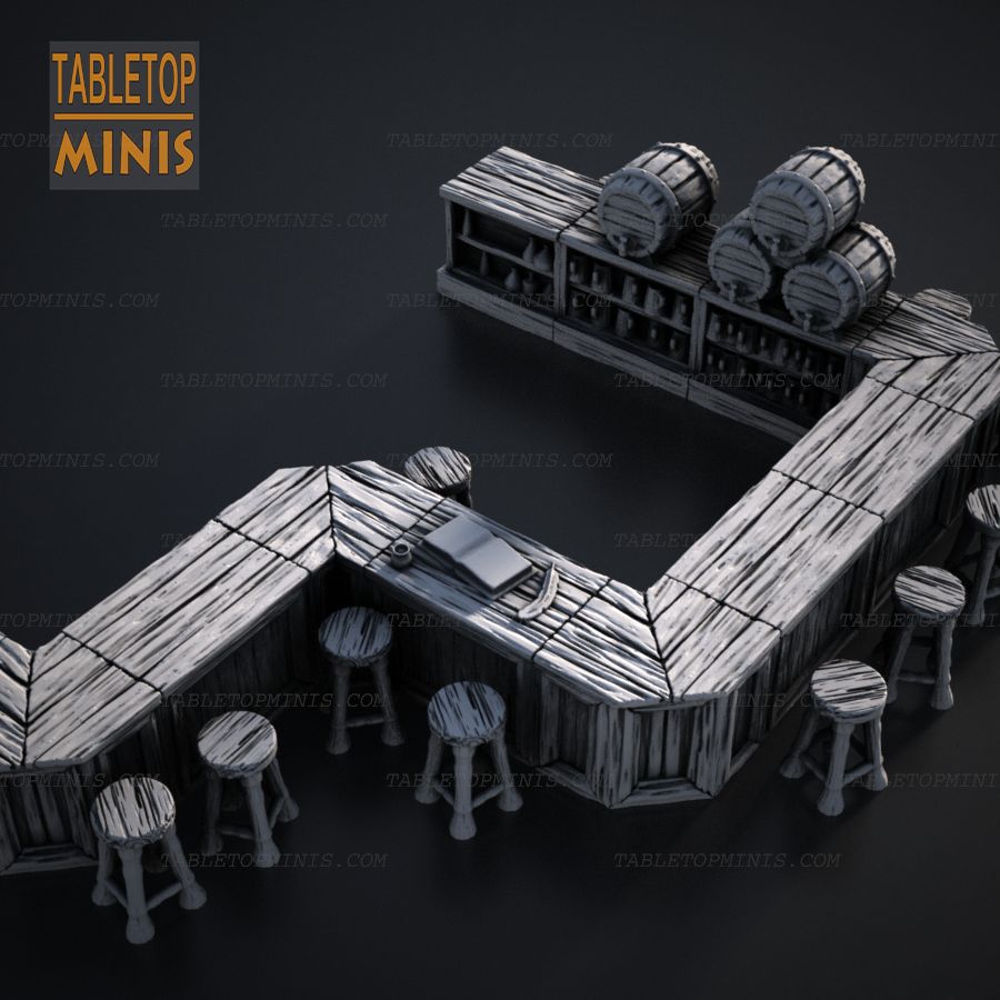  dnd modular tavern shelves bench dungeons dragons inn bar cupboard cupboards stl mesh dnd 3dprint mini miniature