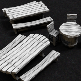 prop wooden dnd barrel tavern table chair scenery bench inn stl mesh dnd 3dprint mini miniature