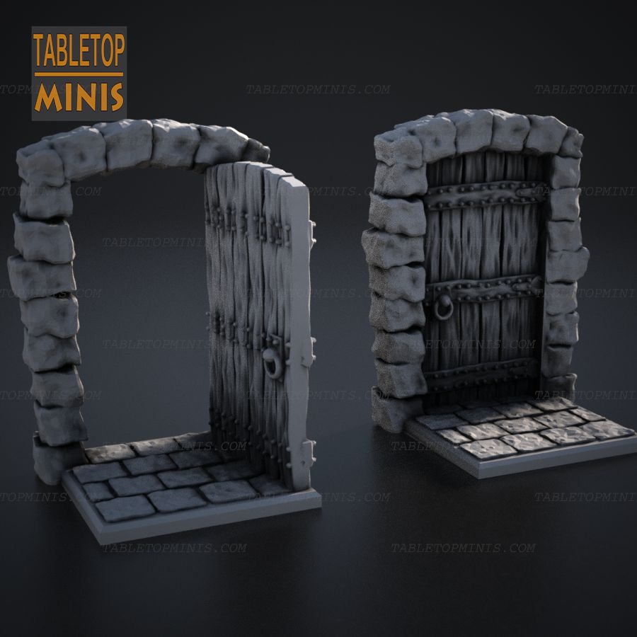  wood wooden stone door medi evil open closed zombicide stl mesh dnd 3dprint mini miniature