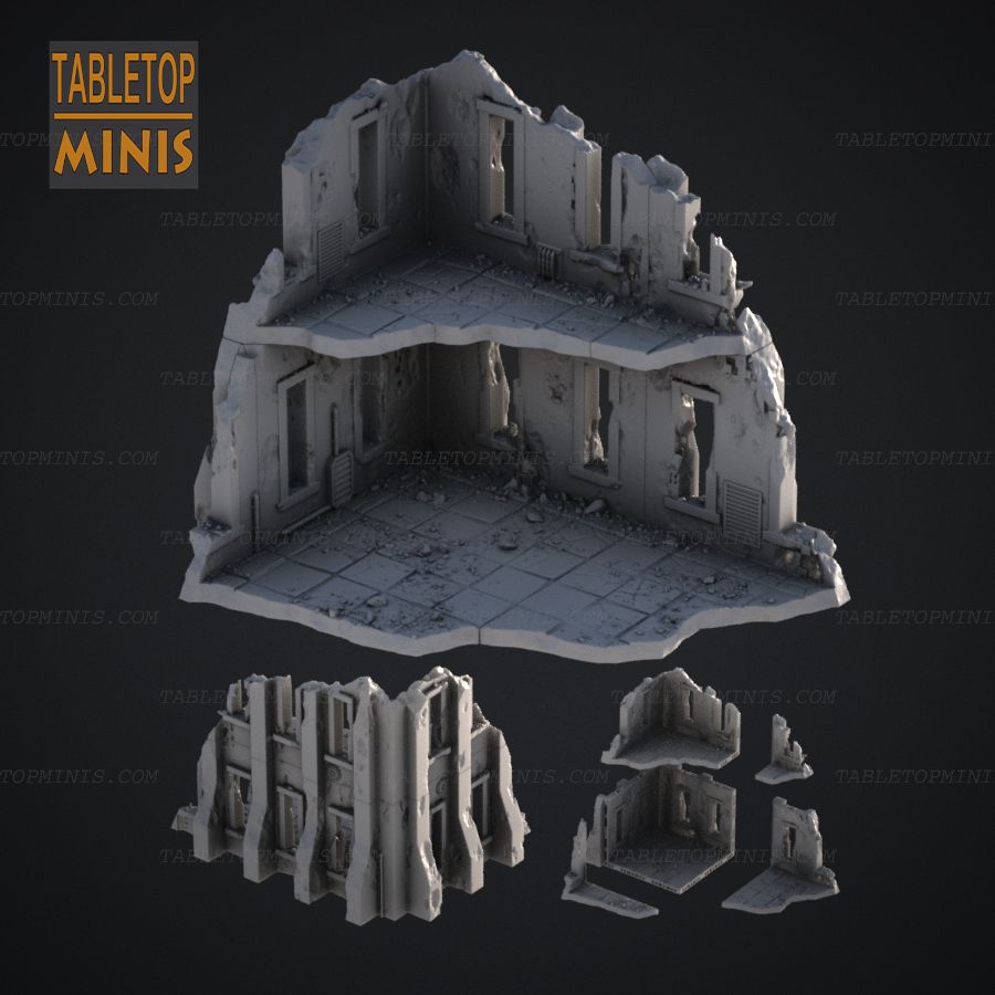  modular damage damaged scenery warhammer building ruins warhammer40k ruin stl mesh dnd 3dprint mini miniature