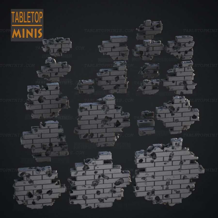 terrain war wall brick scenery scatter wargaming broken bricks bits rubble ruined pieces destruction crafting urban stl mesh dnd 3dprint mini miniature