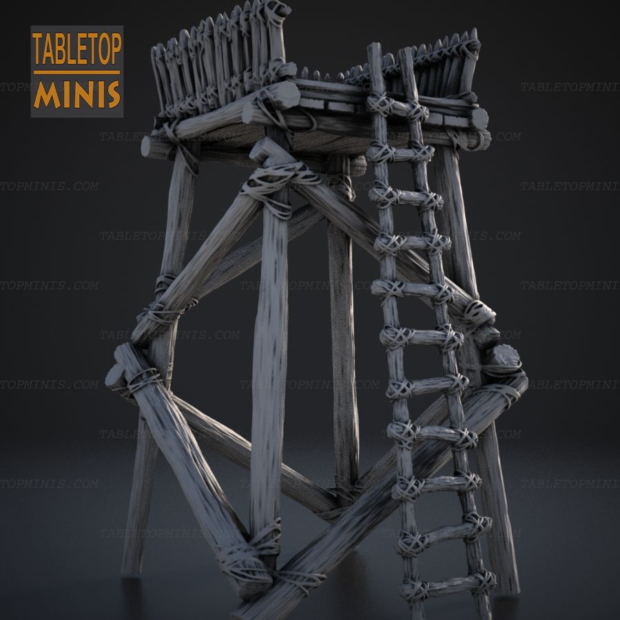  log wood ladder 28mm tower lookout stl mesh dnd 3dprint mini miniature