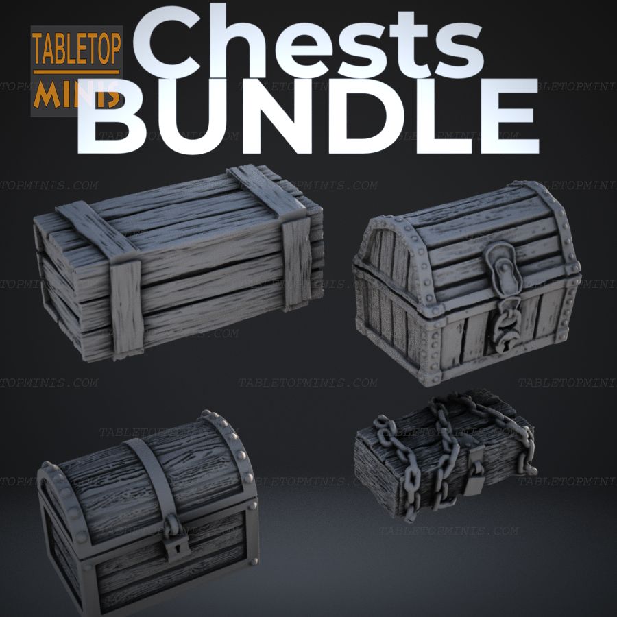  chest treasure lockbox container pirate money gold rpg loot  wood wooden chest treasure pirate  wooden chest treasure box chain lock  wooden box container crate large stl mesh dnd 3dprint mini miniature